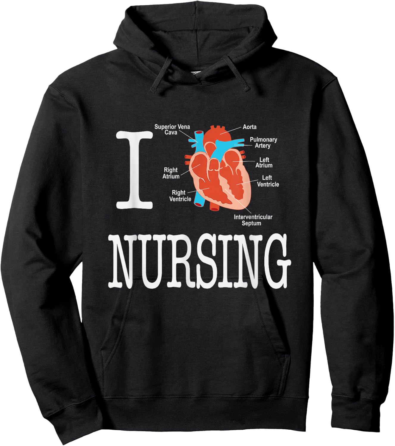 I Love Nursing Heart Anatomy Medical Hoodie - Hoodie | Black