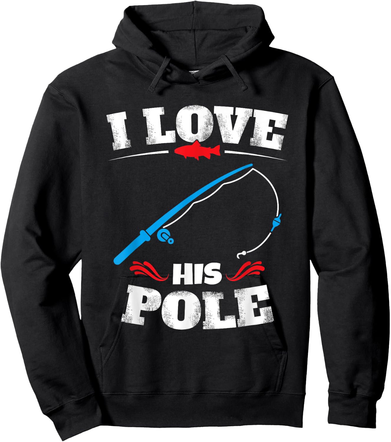 Vintage I Love His Pole Funny Fishing Couple Matching Hoodie - Hoodie | Black