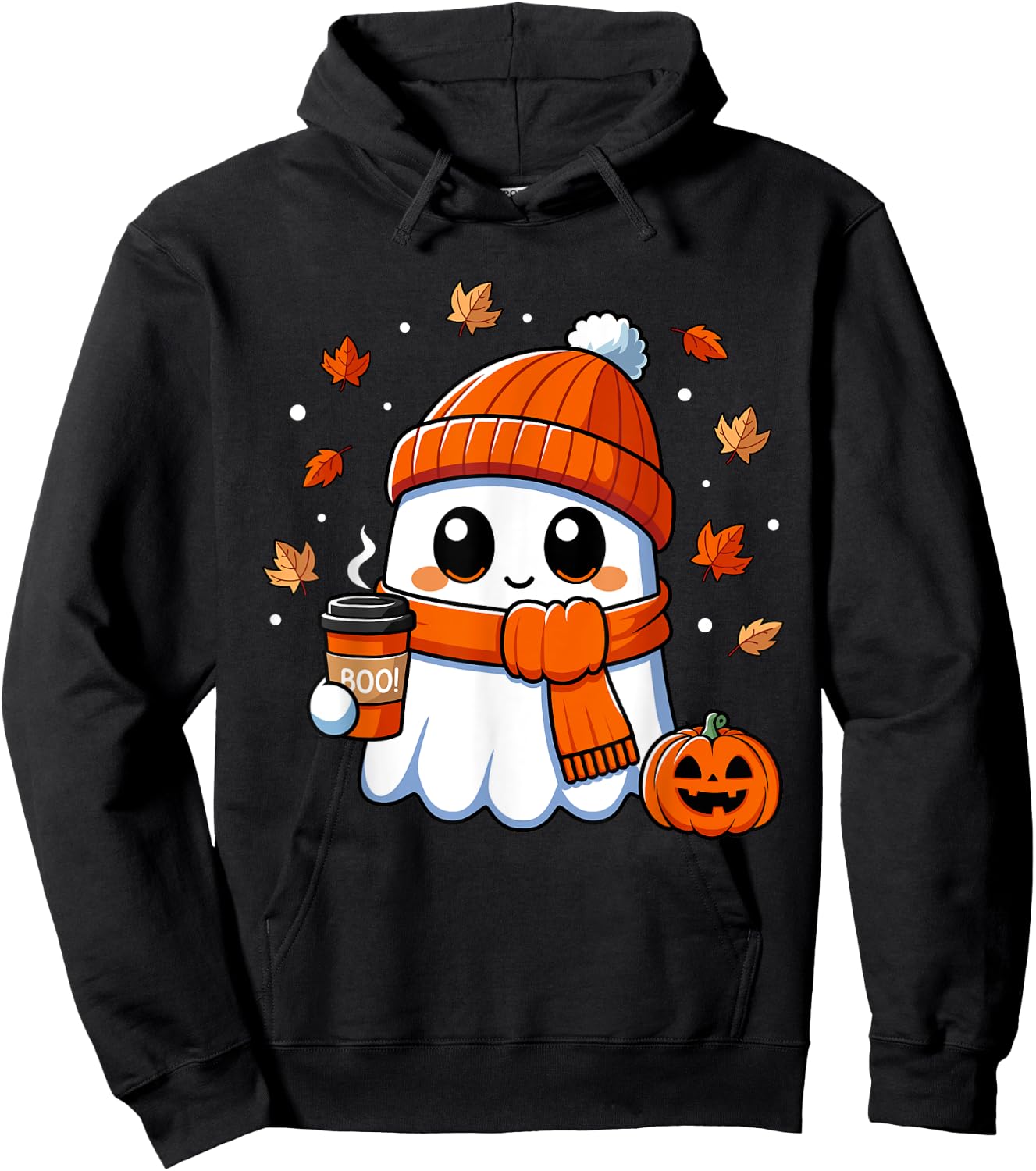 Halloween Ghost Coffee Boo Spooky Season Fall Women Girls Hoodie - Hoodie | Black