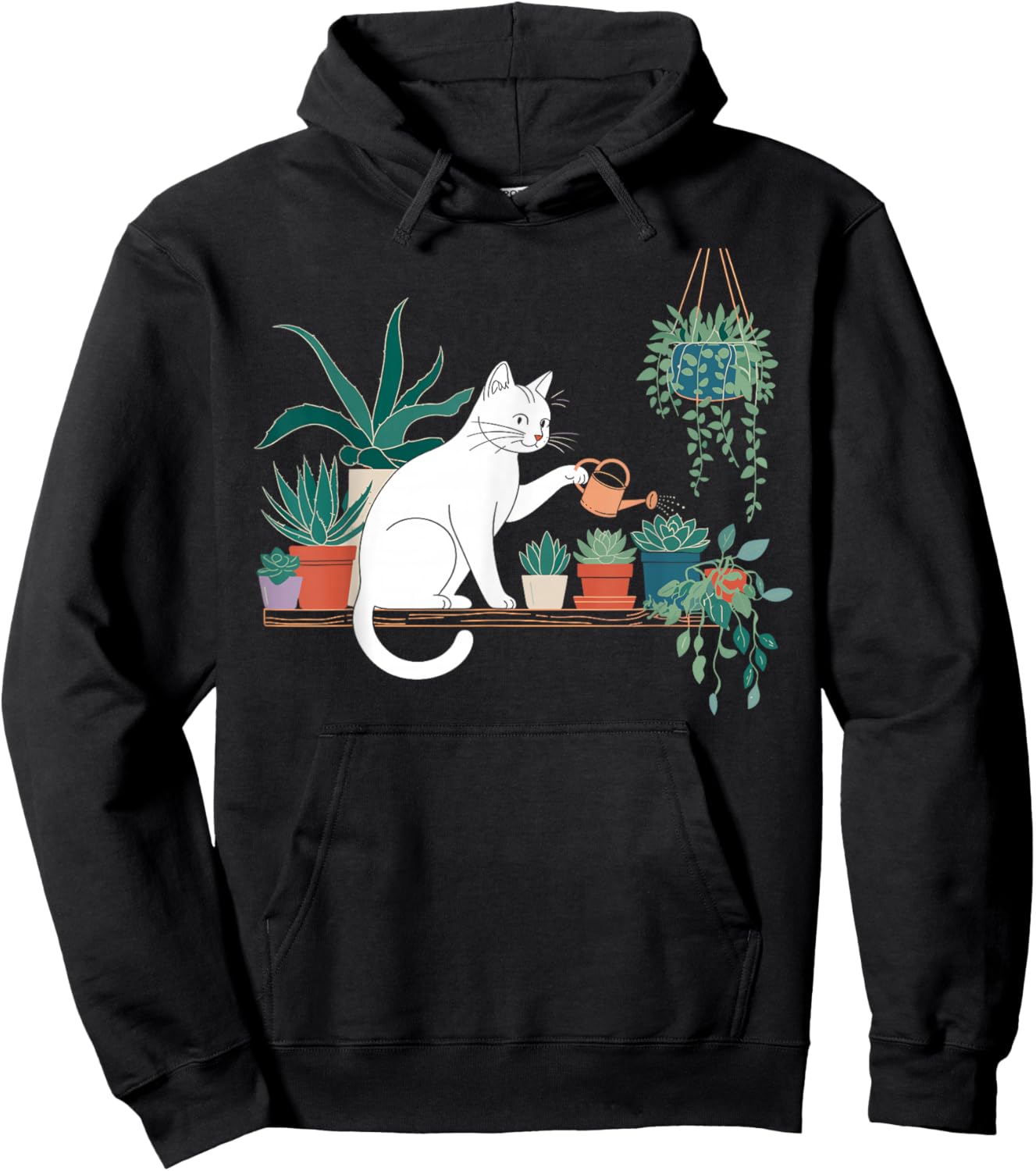 Funny Cat Water Plants Lover Planting Gardening Hobby Hoodie - Hoodie | Black