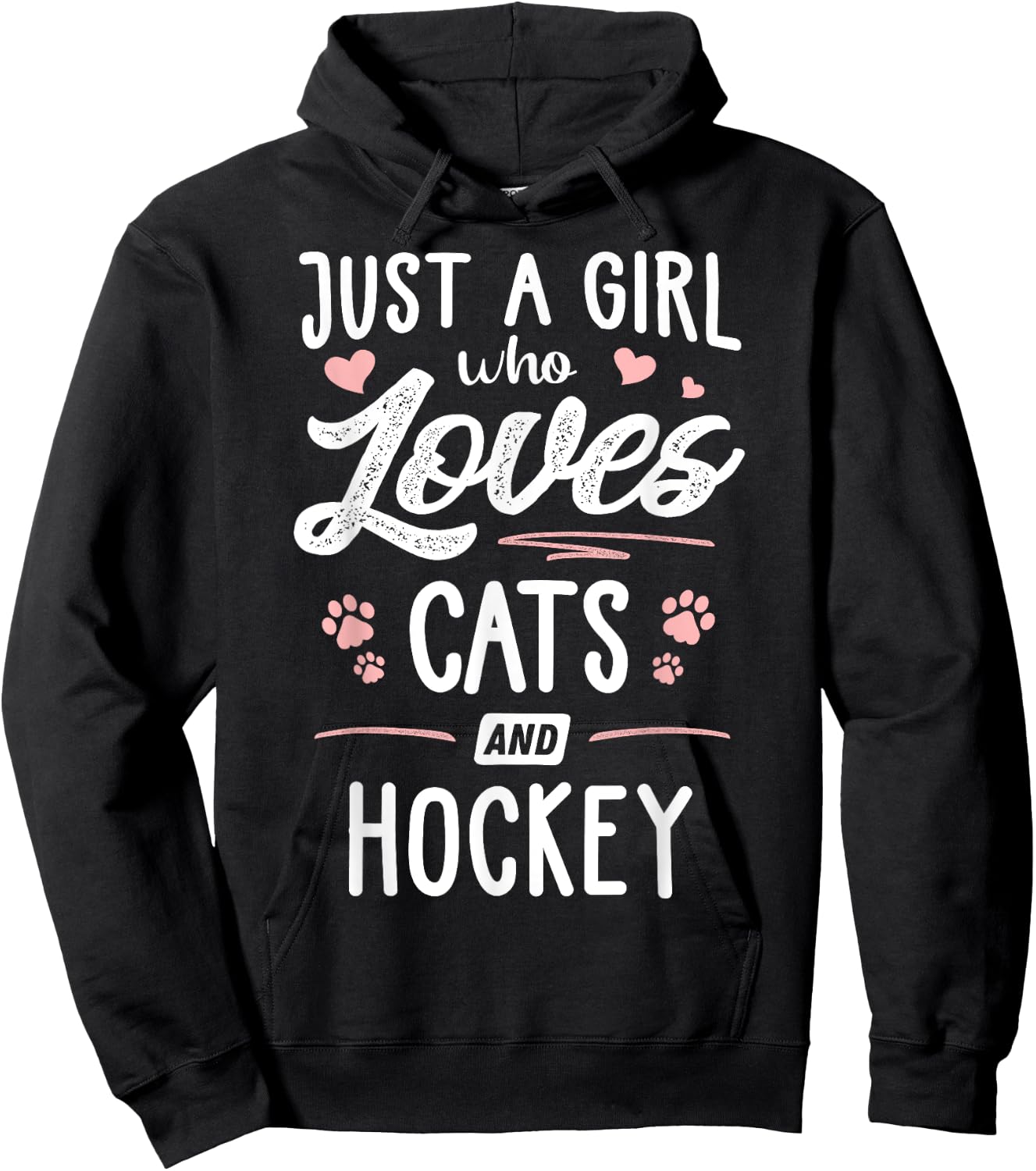 Just A Girl Who Loves Cats And Hockey Gift Cat Lover Hoodie - Hoodie | Black