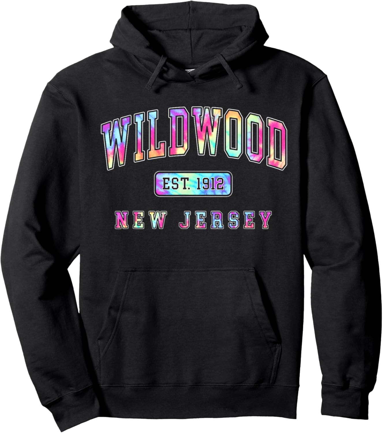 Wildwood New Jersey Shore Tie Dye Collegiate Summer Beach Hoodie - Hoodie | Black