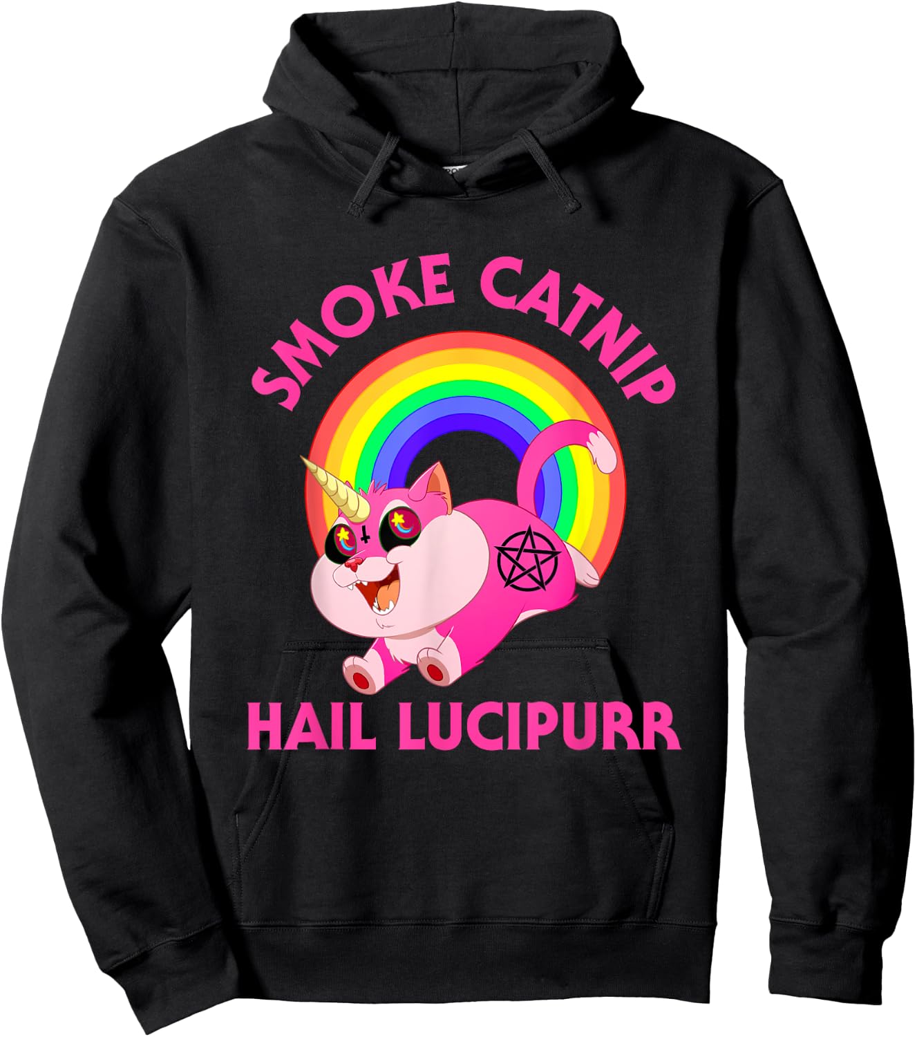 Smoke Catnip Hail Lucipurr, Funny Satan Cat Unicorn Meme Men Women Kids Hoodie - Hoodie | Black