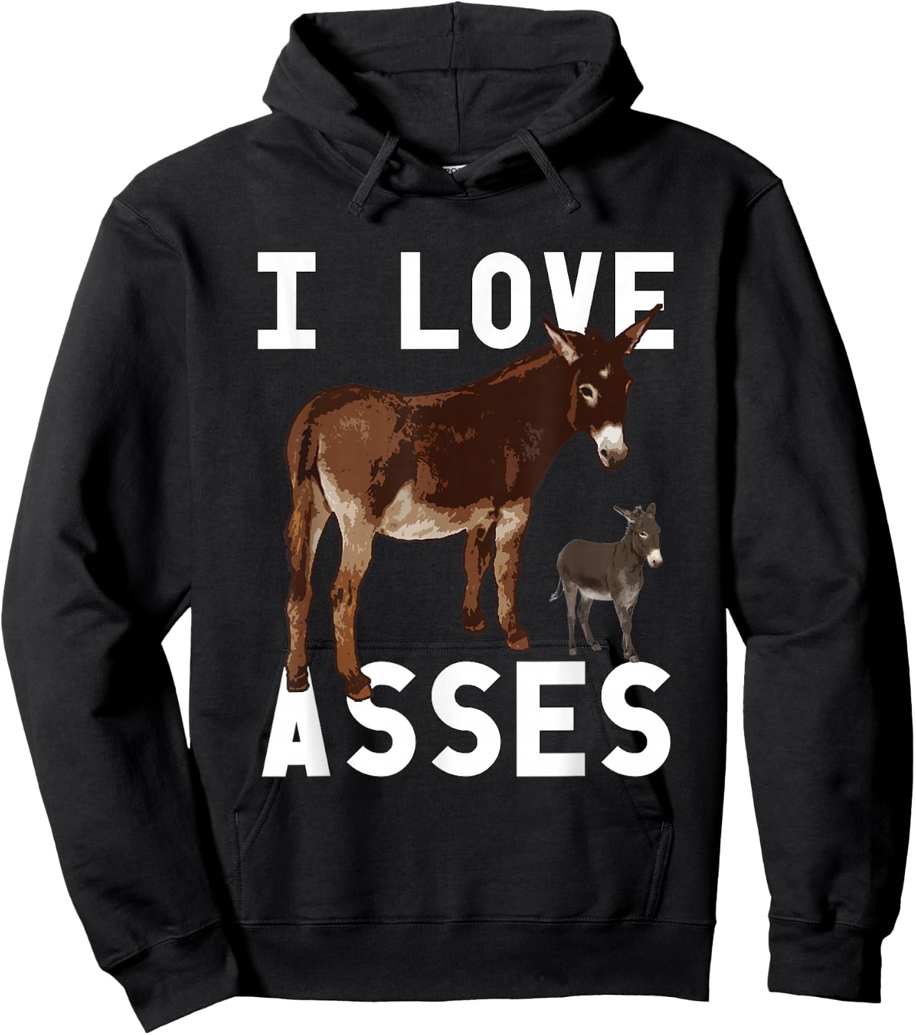 I Love Asses Funny Donkey Burro Animal Joke Adult Humor Hoodie - Hoodie | Black