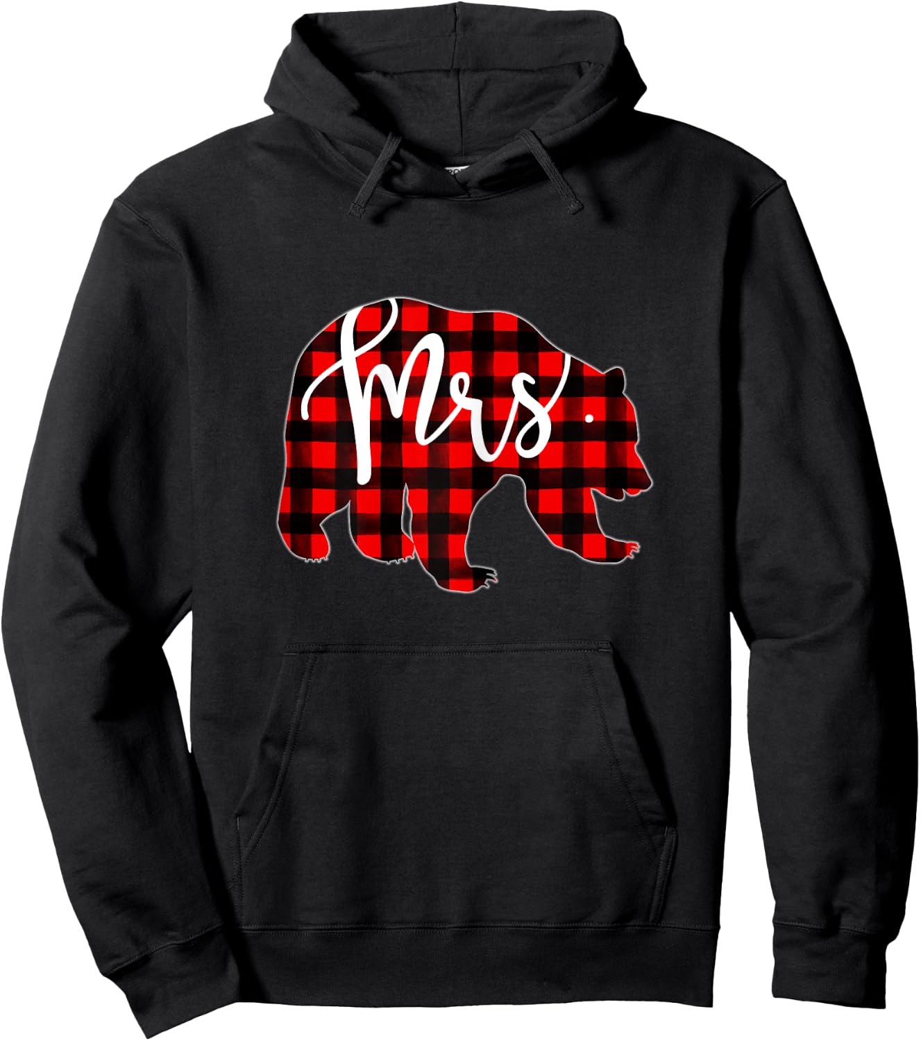 Red Plaid Mrs Bear T Shirt Matching Pajama Newlywed Married Hoodie - Hoodie | Black