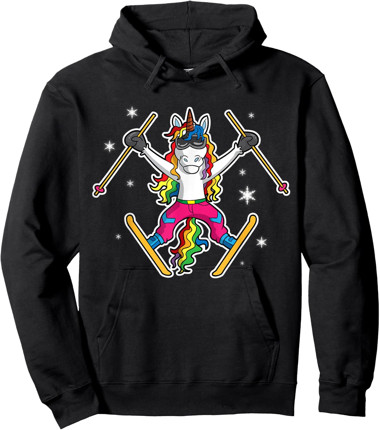 Unicorn Girls Cute Skiing Ski Team Coach Instructor Kids Hoodie - Hoodie | Black