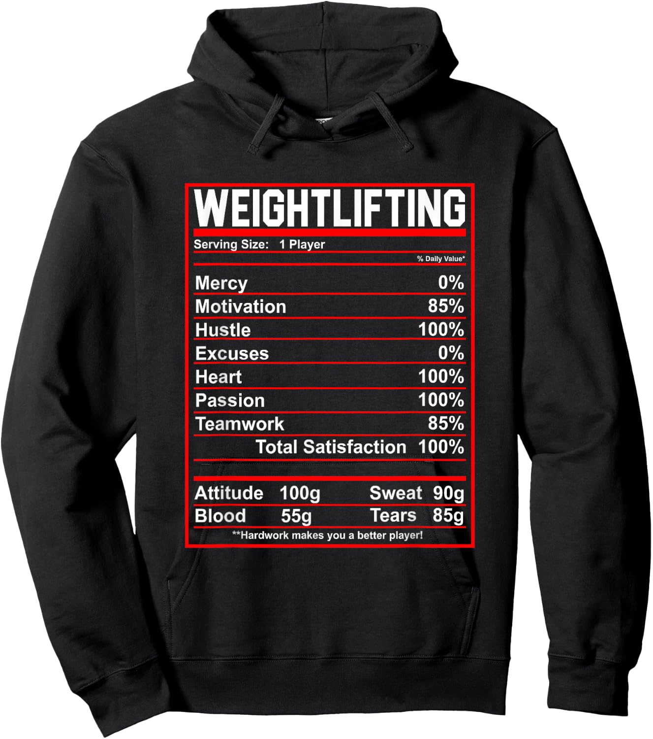 Funny Weightlifting Nutrition Facts Bodybuilding Hoodie - Hoodie | Black