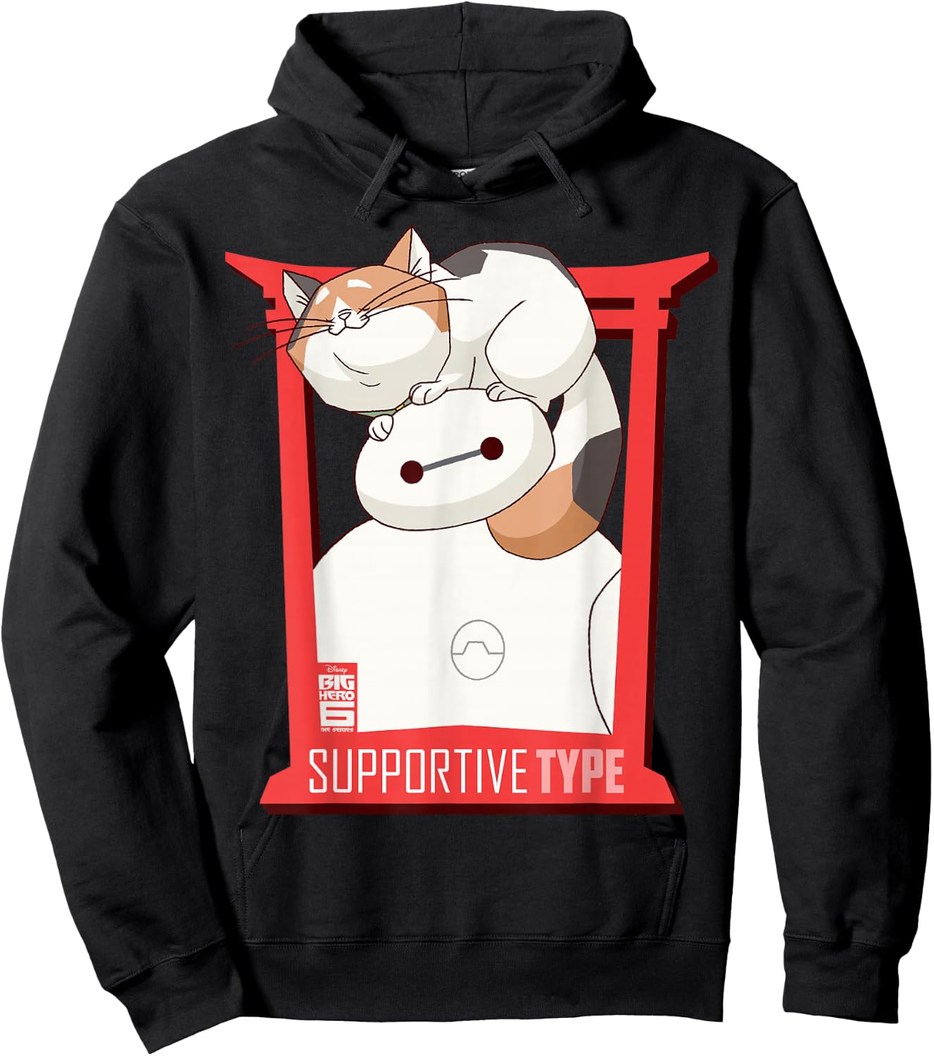 Disney Big Hero 6 TV Series Baymax and Cat Graphic Hoodie - Hoodie | Black