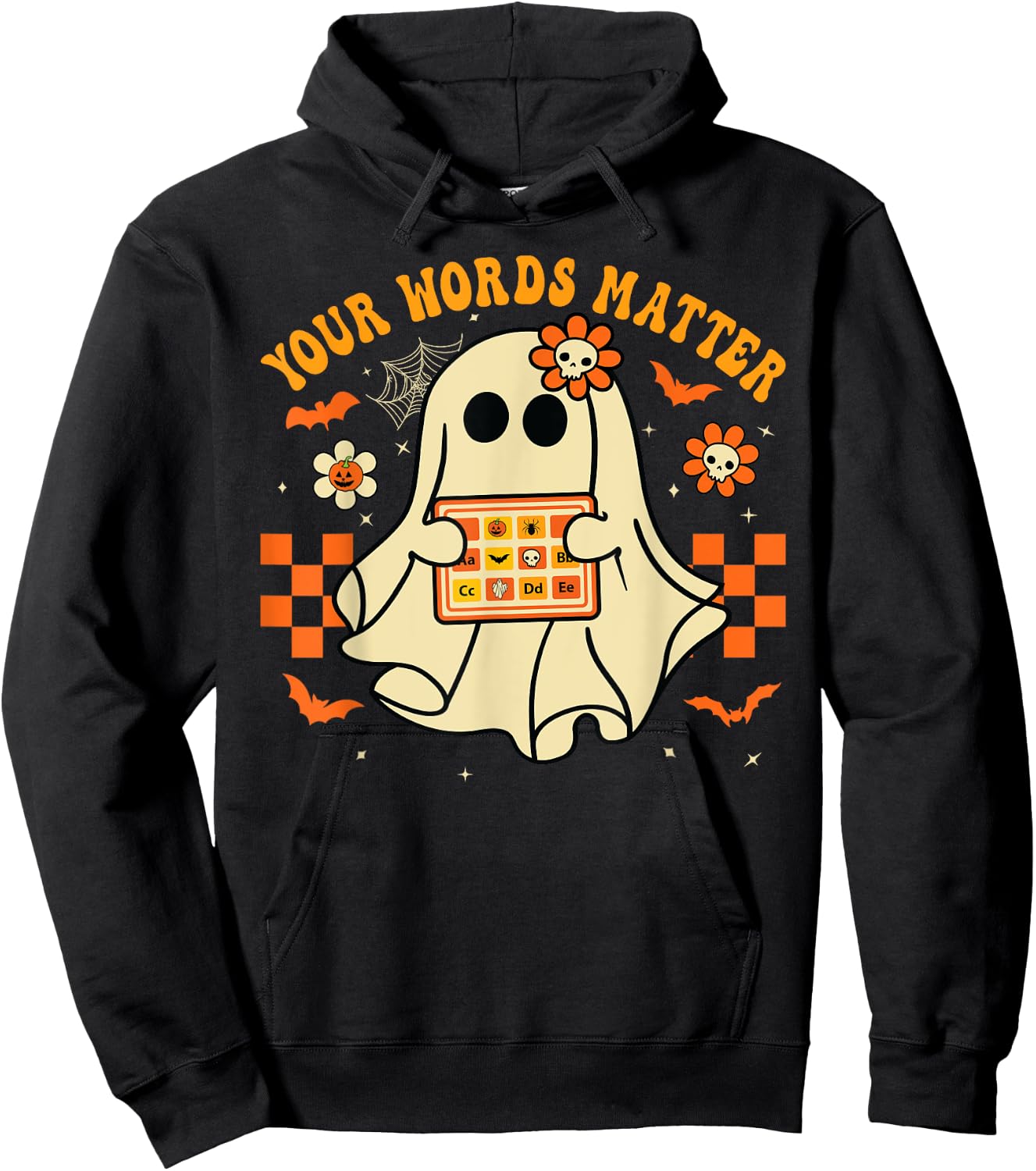 Your Words Matter SLP Speech Therapist Halloween Ghost Hoodie - Hoodie | Black