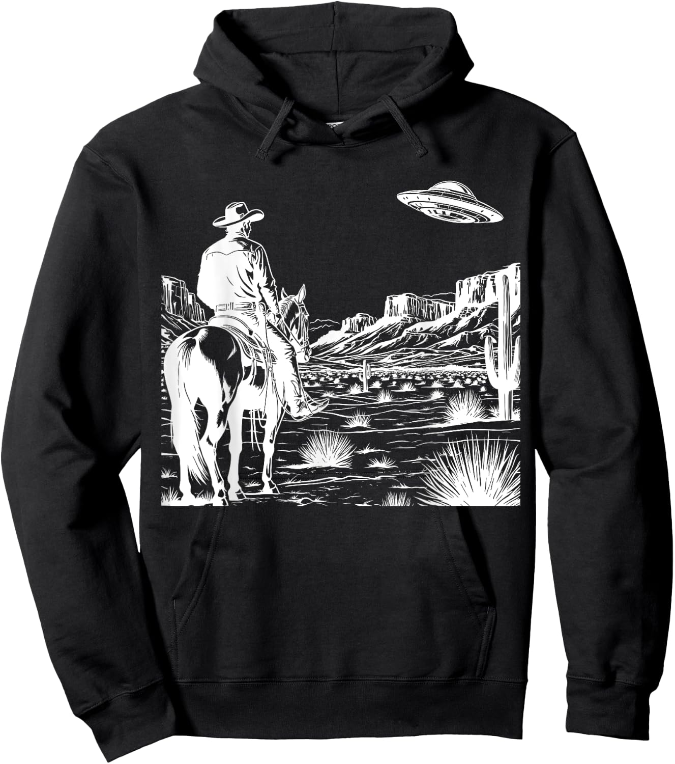 Ufo Western Retro Vintage Cowboy Hoodie - Hoodie | Black
