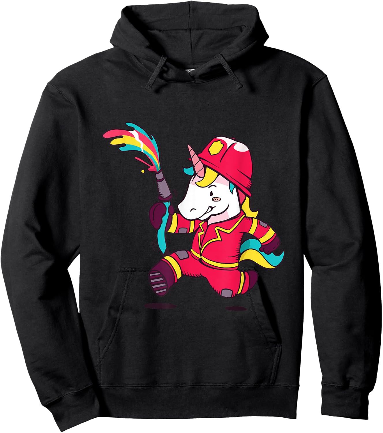 Cute Unicorn Fireman Cartoon Rainbow Unicorn Hoodie - Hoodie | Black