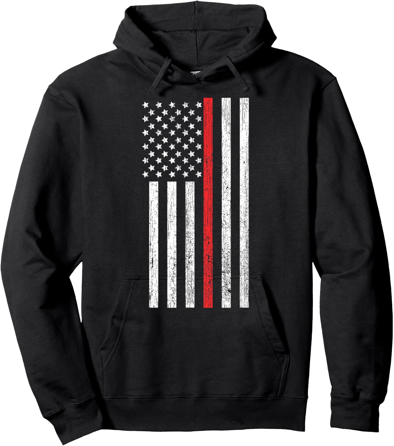 Thin Red-Line Firefighter Flag Distressed Effect Hoodie - Hoodie | Black