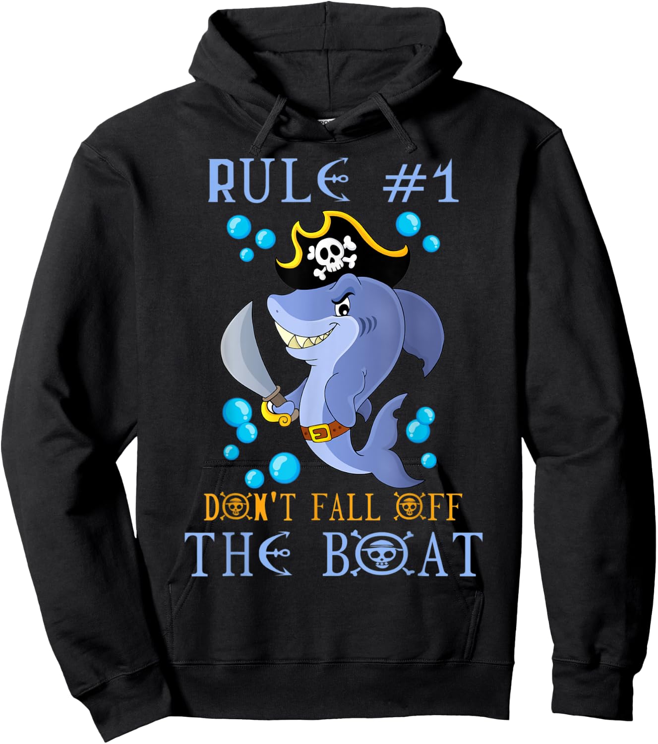 Rule #1 Don't Fall Off The Boat Cruise Pirate Shark Kids Hoodie - Hoodie | Black