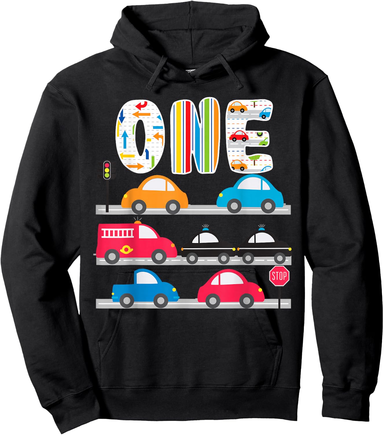 Cars Transportation Trucks 1st Birthday 1 Year Old Birthday Hoodie - Hoodie | Black