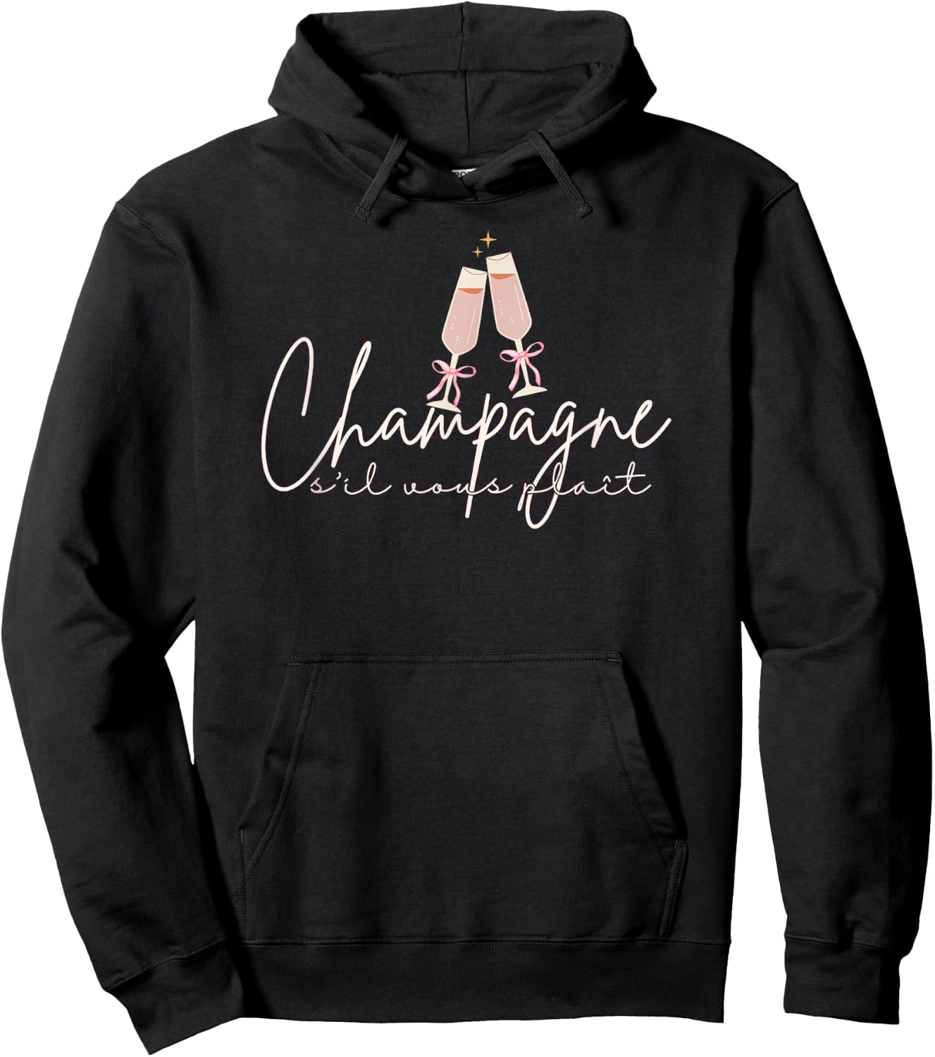 Champagne Please s'il vous plaît Pink Coquette Bows Women Hoodie - Hoodie | Black