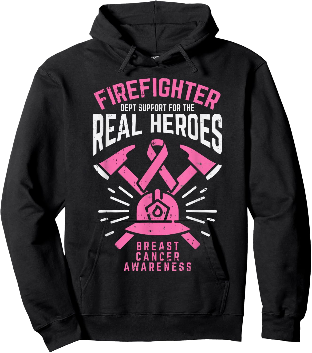 Firefighter Support Real Heroes Breast Cancer Awareness Gift Hoodie - Hoodie | Black