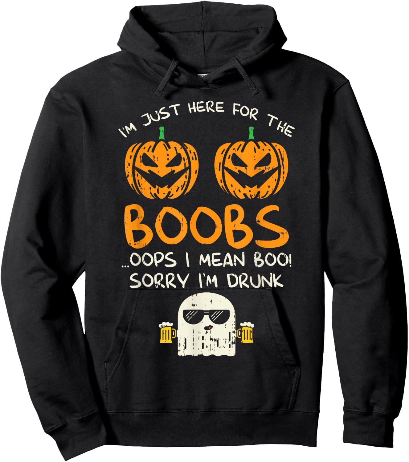 Im Just Here For The Boobs Boos Drunk Ghost Beer Halloween Hoodie - Hoodie | Black