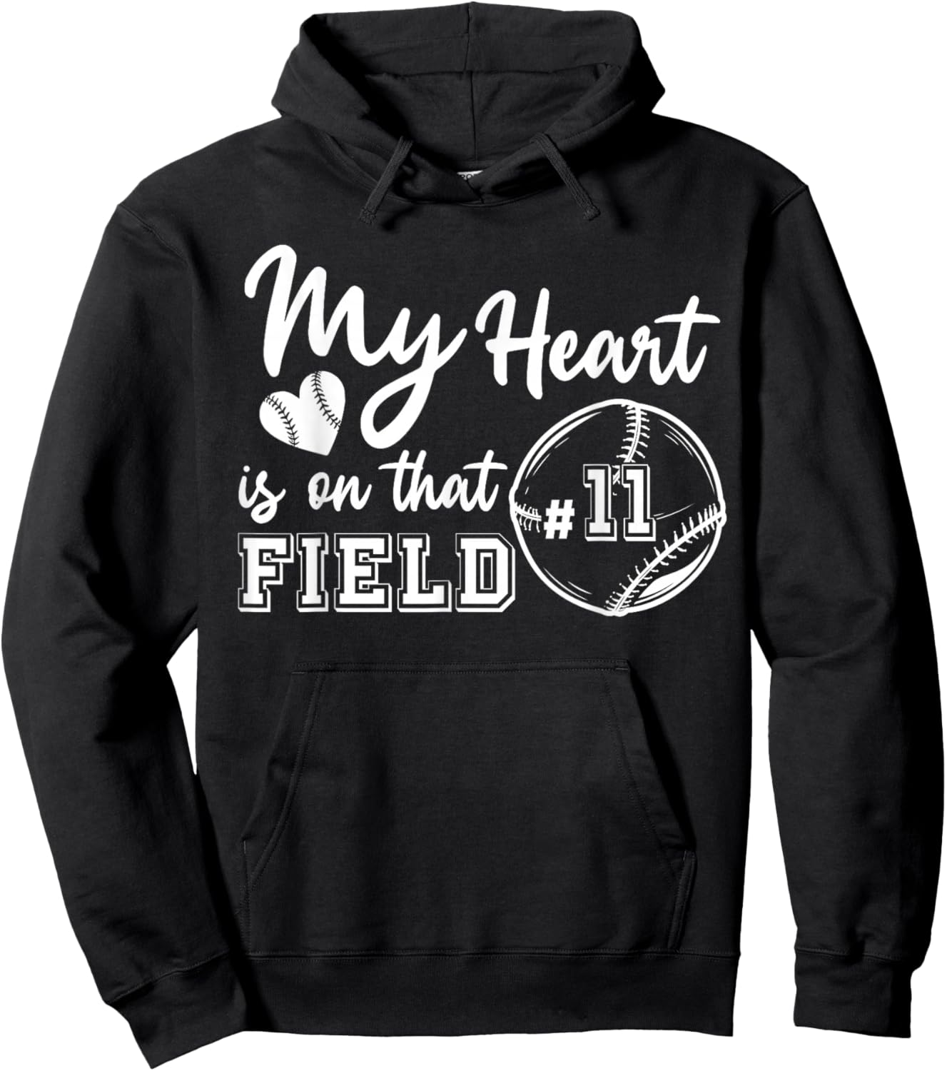 My Heart is on That Field Jersey Number 11 Baseball Player Hoodie - Hoodie | Black