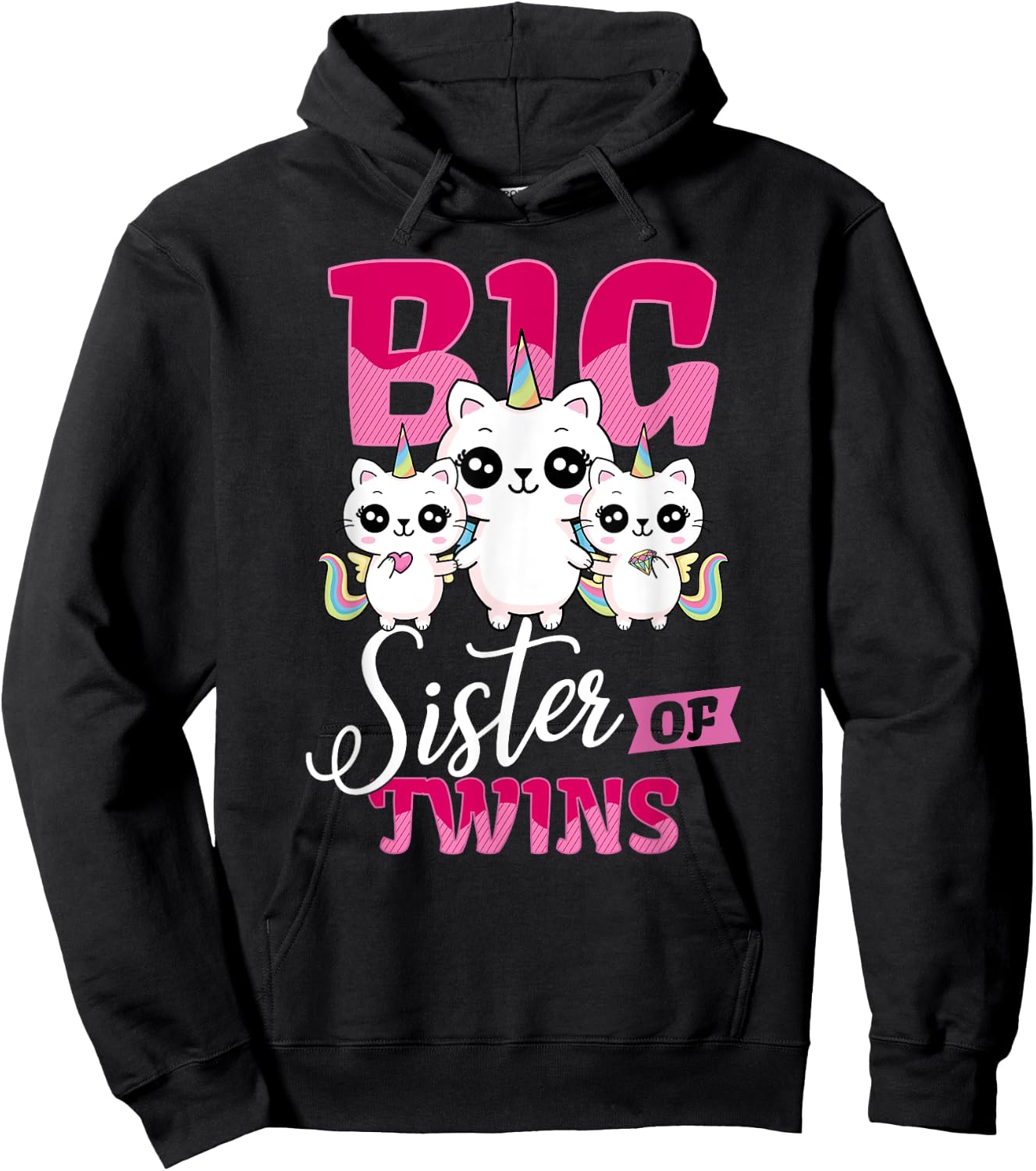 Big Sister of Twins Twin Unicorn Cats Girls Shirt Hoodie - Hoodie | Black