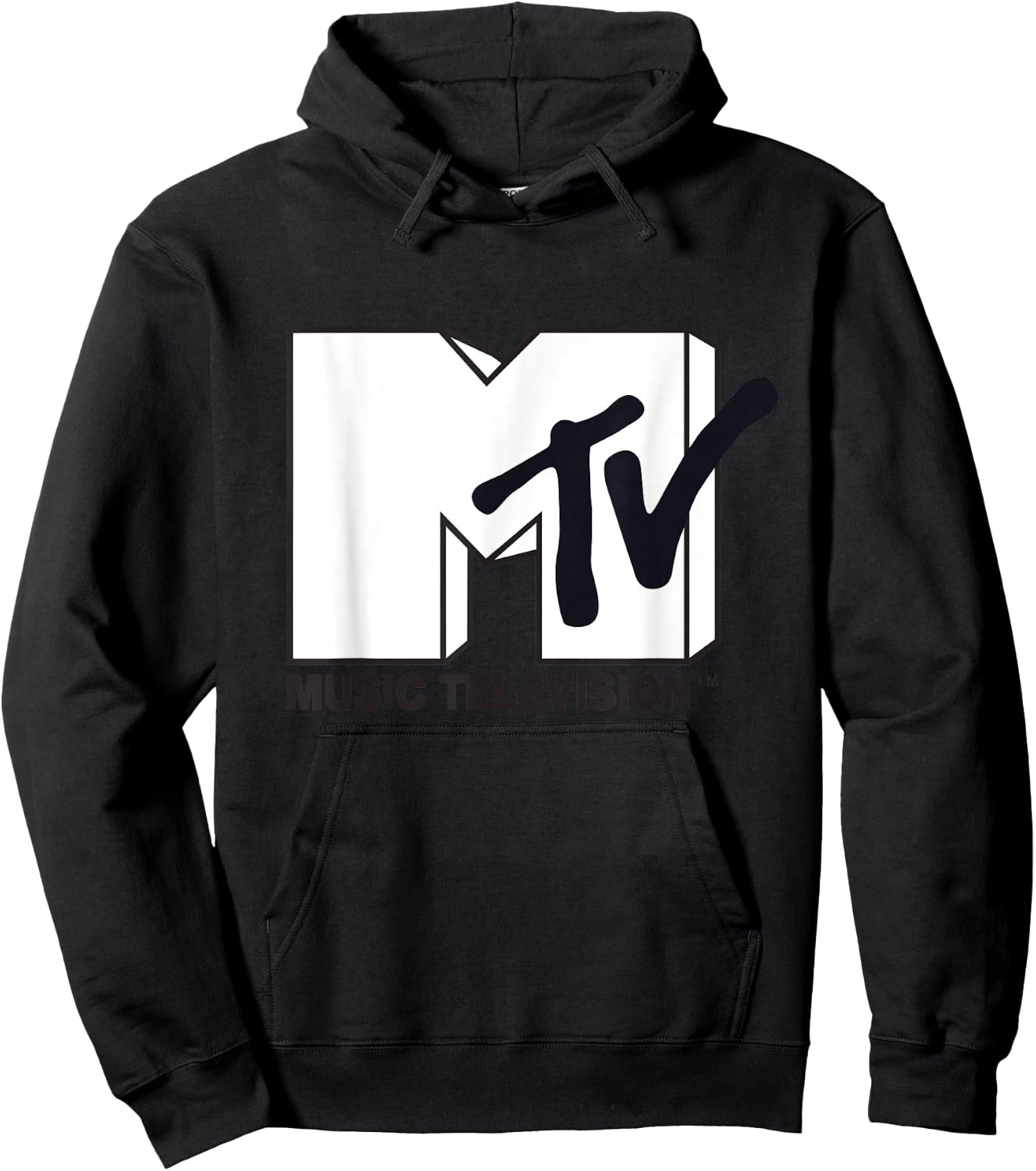 White Fill with Black Ink MTV Logo Small Hoodie - Hoodie | Black