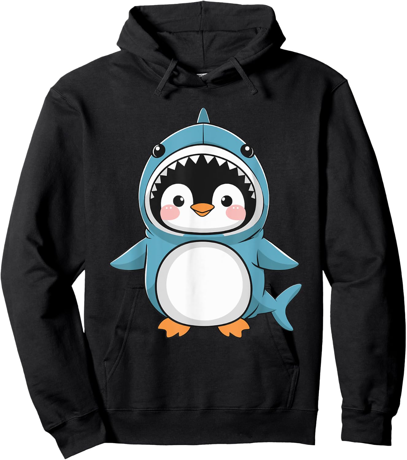 Cute Penguin Dressed As Shark Funny Kawaii Penguin Hoodie - Hoodie | Black