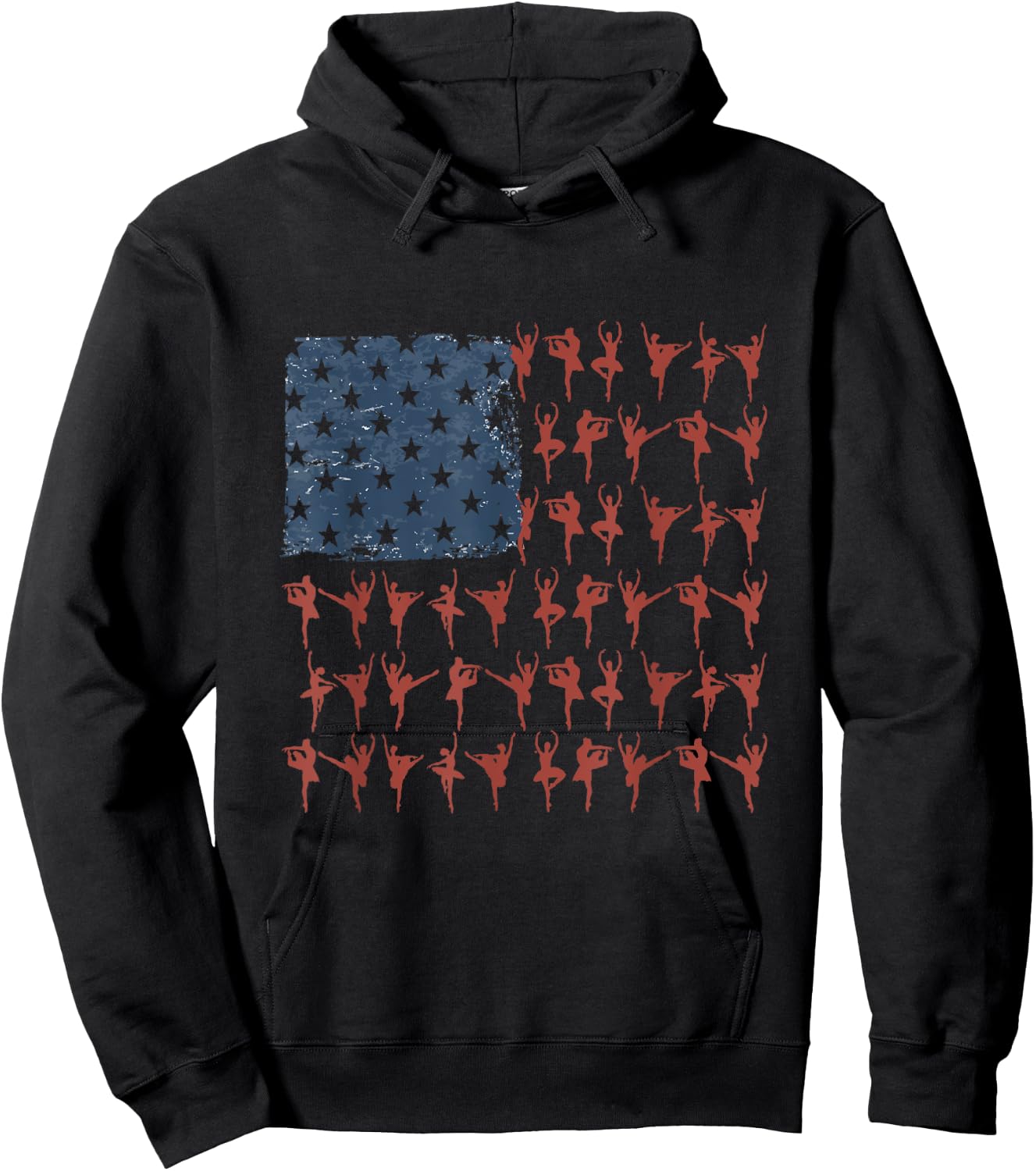 Vintage Ballet Dancer Gift American Flag July 4th Graphic Hoodie - Hoodie | Black