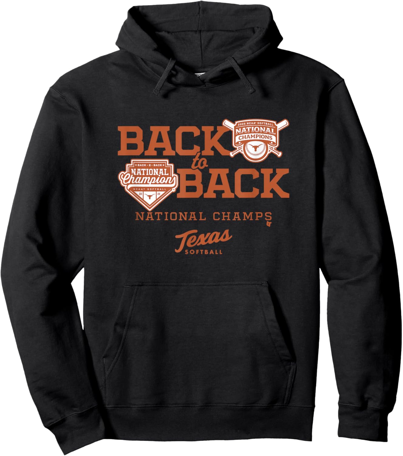 Back-to-Back National Champions - Texas Longhorns Softball Hoodie - Hoodie | Black