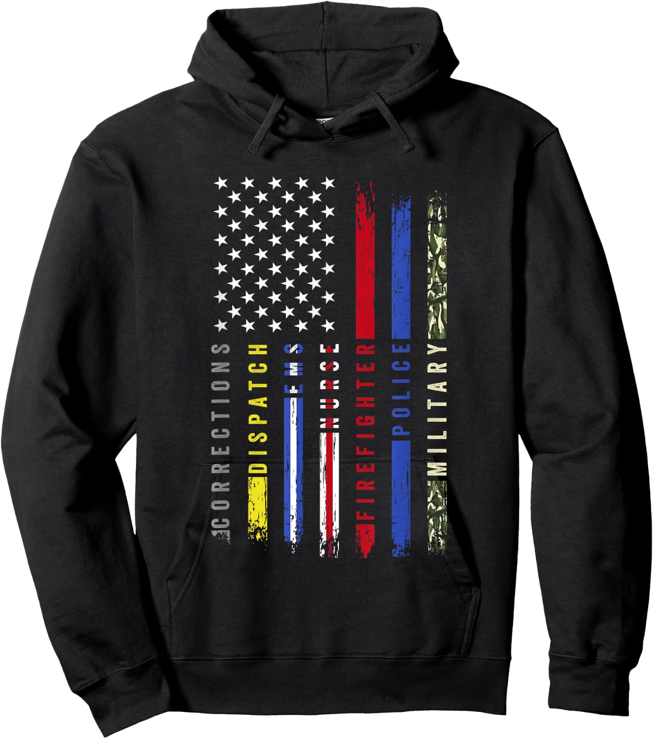 First Responder Hero Flag Nurse EMS Police Fire Brigade Military Hoodie - Hoodie | Black