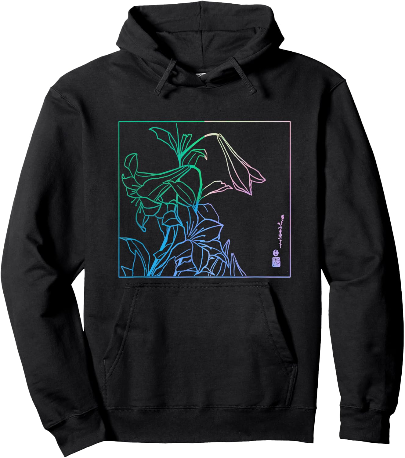 Lilies Japanese Art Print Hokusai Woodblock Japanese Art Hoodie - Hoodie | Black