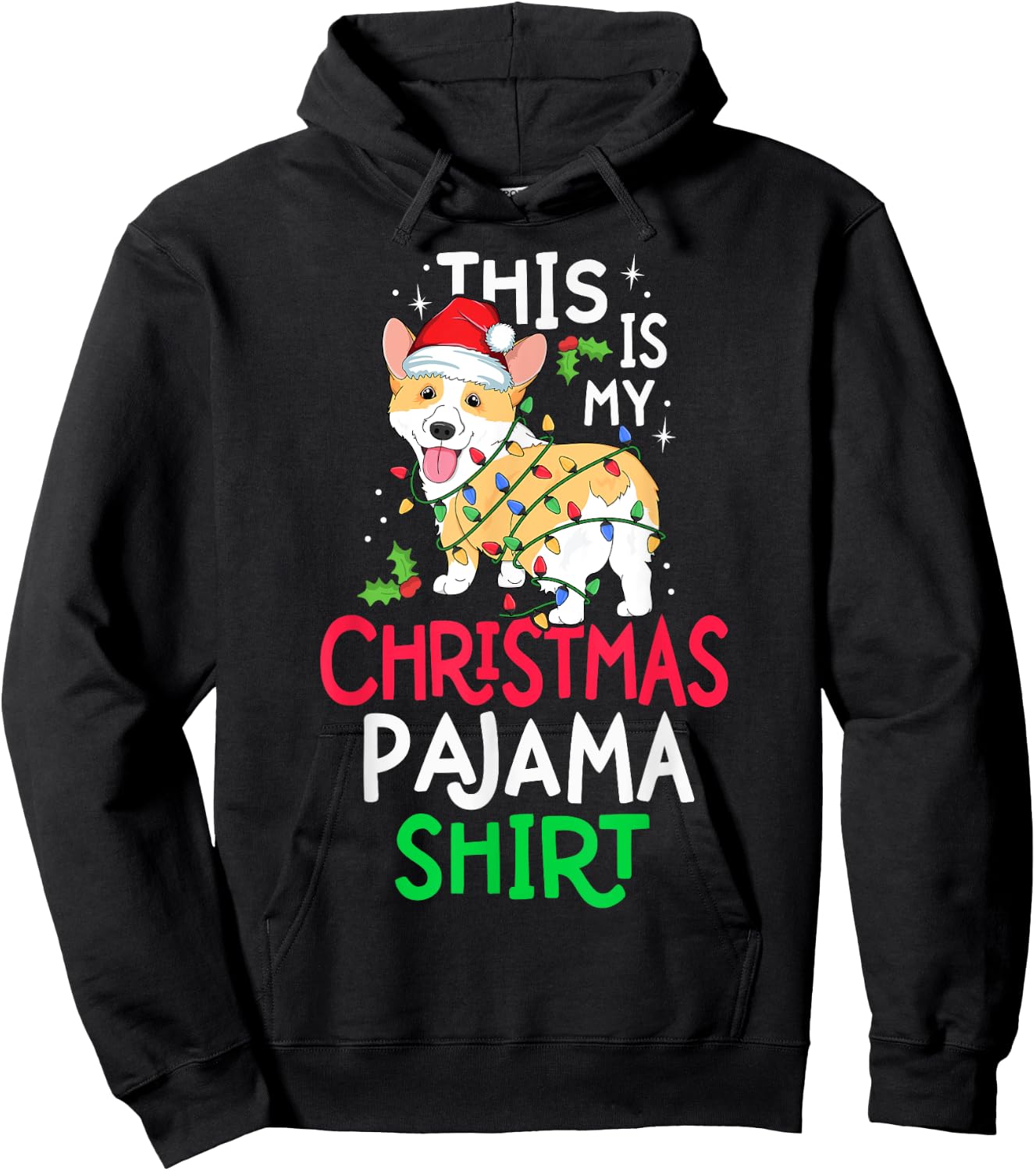 Corgi Tree Light Dog Xmas This Is My Christmas Pyjama Shirt Hoodie - Hoodie | Black