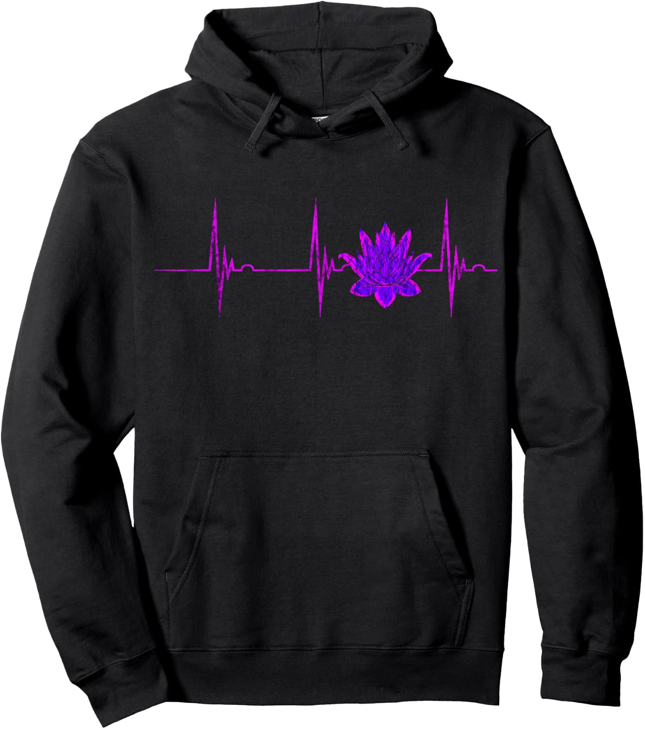 Lotus Flower Heartbeat ECG Pulse Line Meditation Yoga Namaste Hoodie - Hoodie | Black