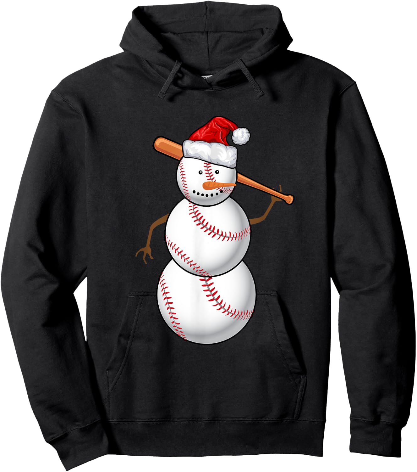 Baseball Fan Snowman Funny Christmas Gift Hoodie - Hoodie | Black