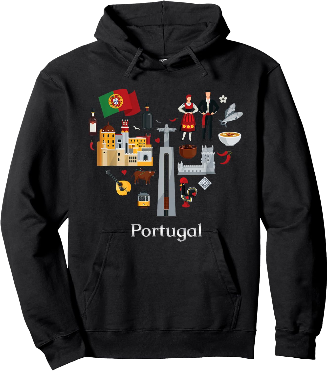 Portugal Love Heart Azulejos Fado Lisbon Vibrancy Hoodie - Hoodie | Black