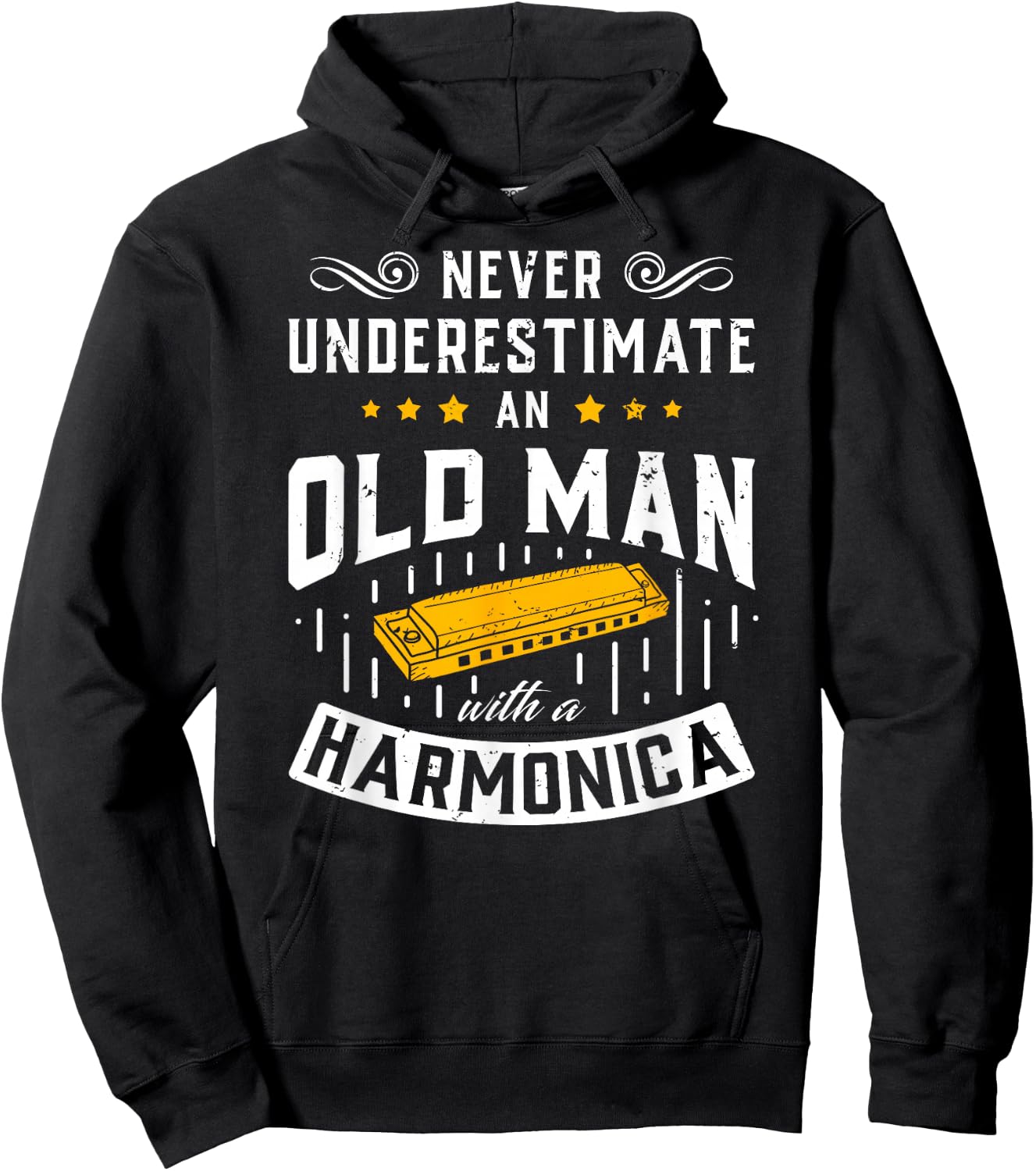 An Old Man With A Harmonica Music Musician Gift Hoodie - Hoodie | Black