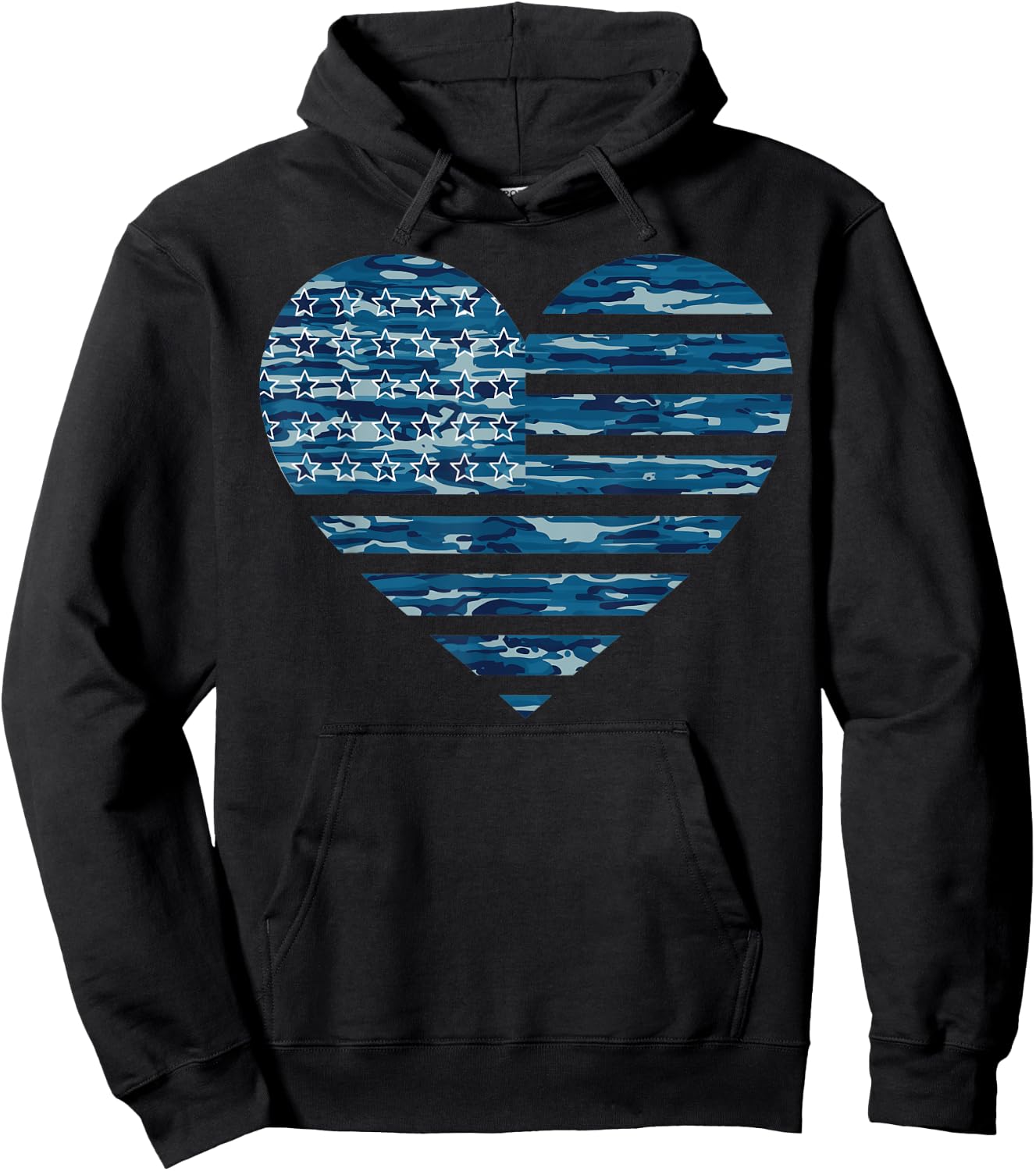 Blue Camo American Heart USA Men Boys Women Girls Kids Hoodie - Hoodie | Black