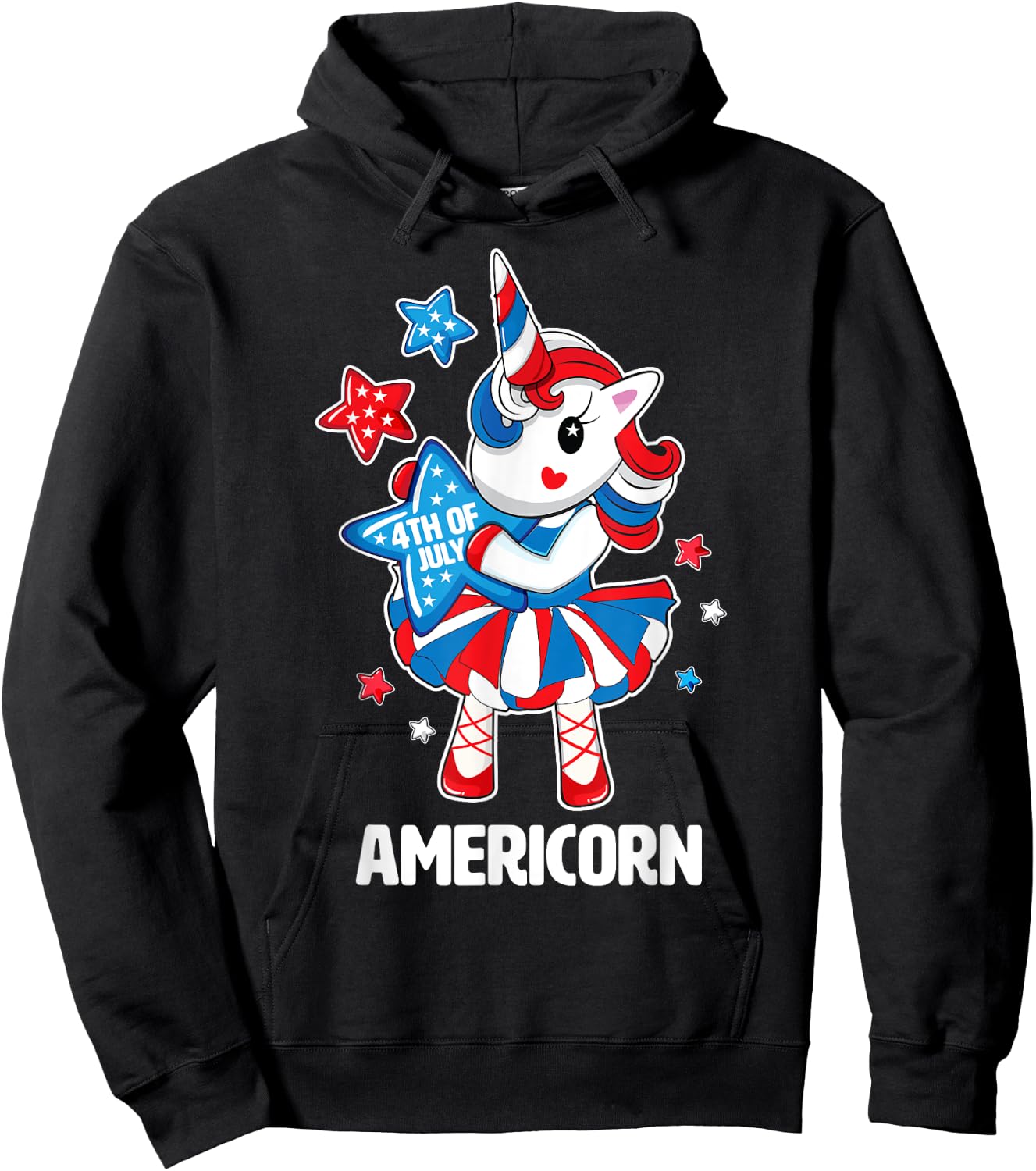 Americorn Shirt Fun 4th of July Unicorn America Stars Gift Hoodie - Hoodie | Black