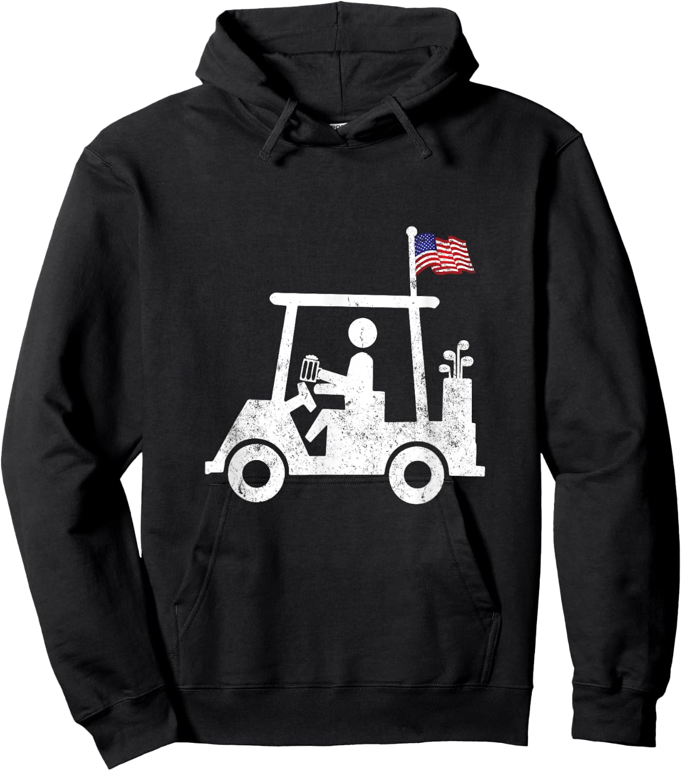 Beer Golfer Golf Cart with American Flag USA Golfing Gift Men Hoodie - Hoodie | Black