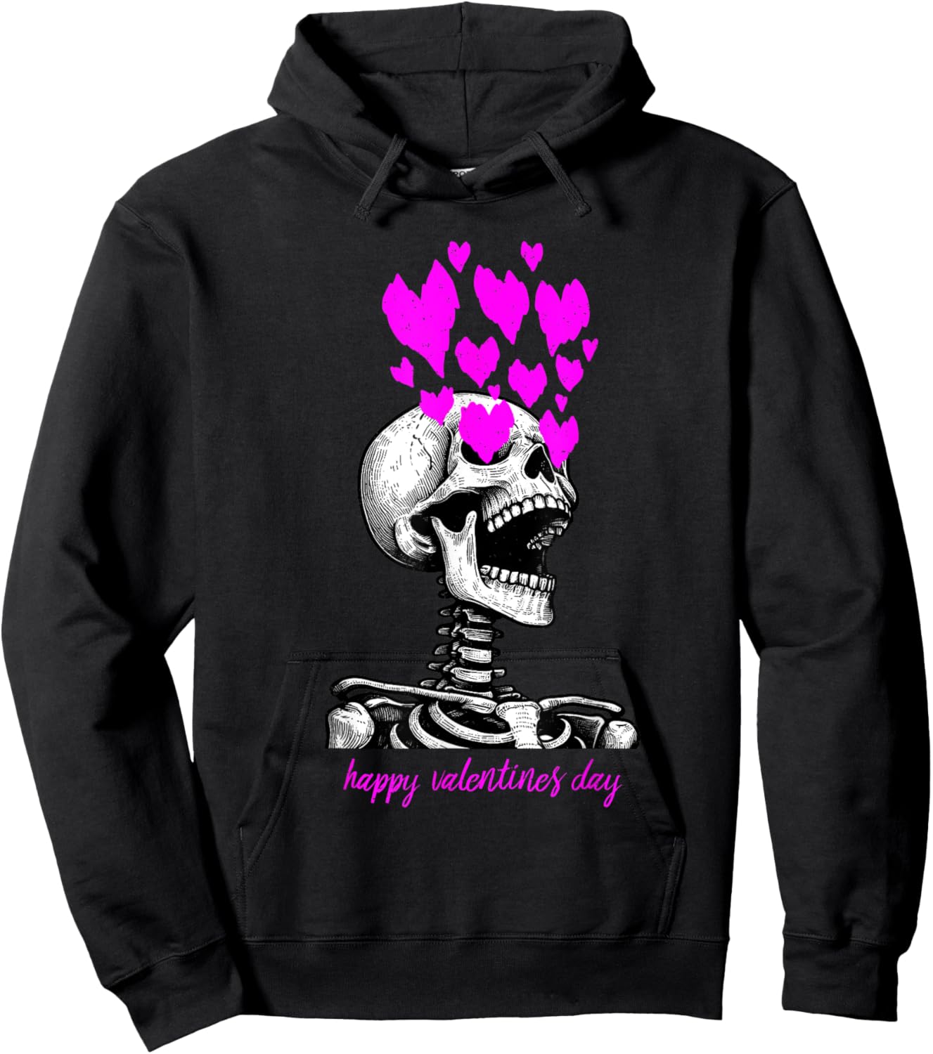 Skeleton Heart Eyes Happy Valentines Day Love Hoodie - Hoodie | Black