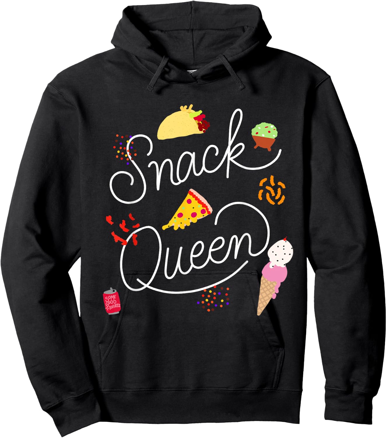 Snack Queen Lettering Script with Pizza Tacos Hoodie - Hoodie | Black