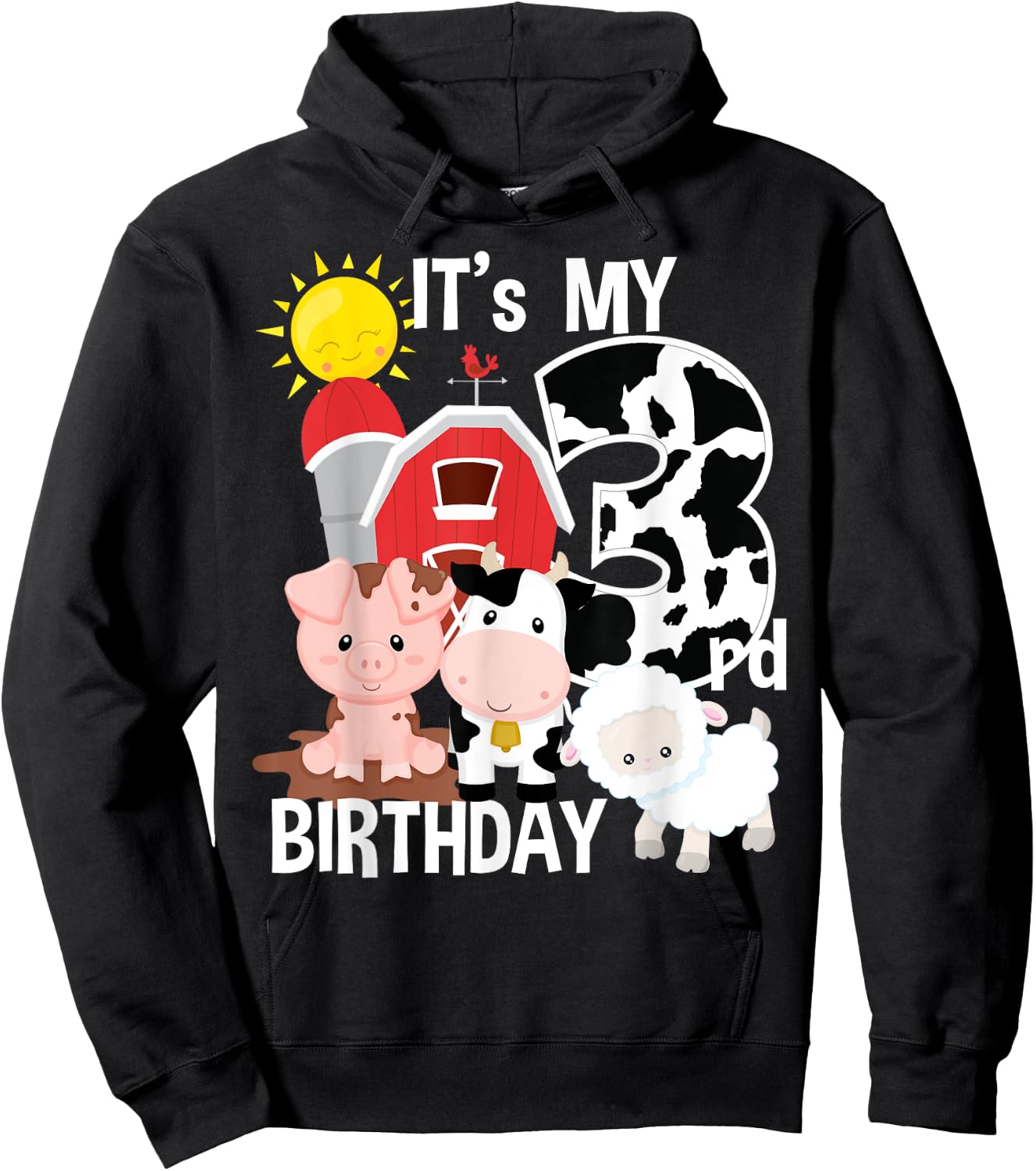Farm Animals 3 Year Old It's My 3rd Birthday Party Hoodie - Hoodie | Black