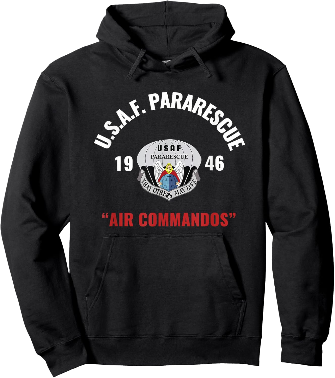 MilitaryTee -Adults Military Air Commandos , Black, S, Short Sleeve Hoodie - Hoodie | Black