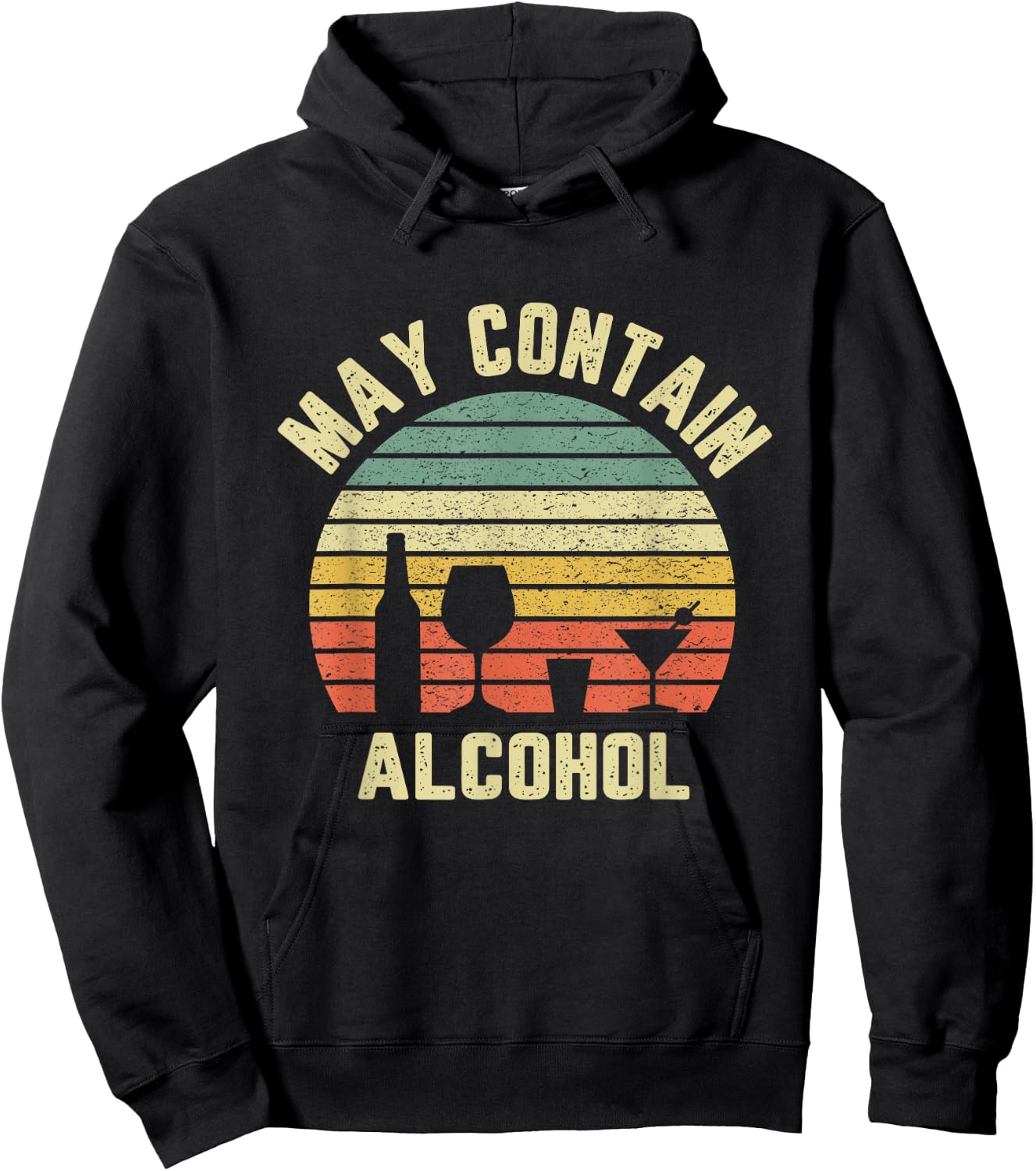 May Contain Alcohol Shirt Funny Drinking T Shirt Retro Party Hoodie - Hoodie | Black