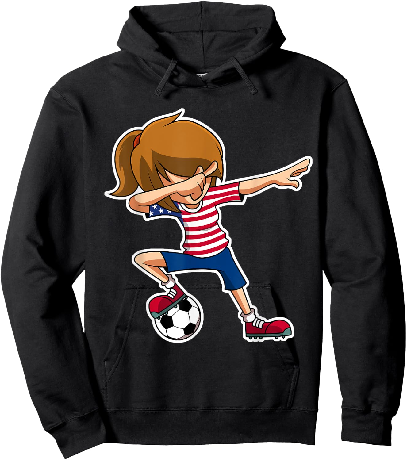 Dabbing Soccer Girl USA Shirt, American Flag Jersey Hoodie - Hoodie | Black