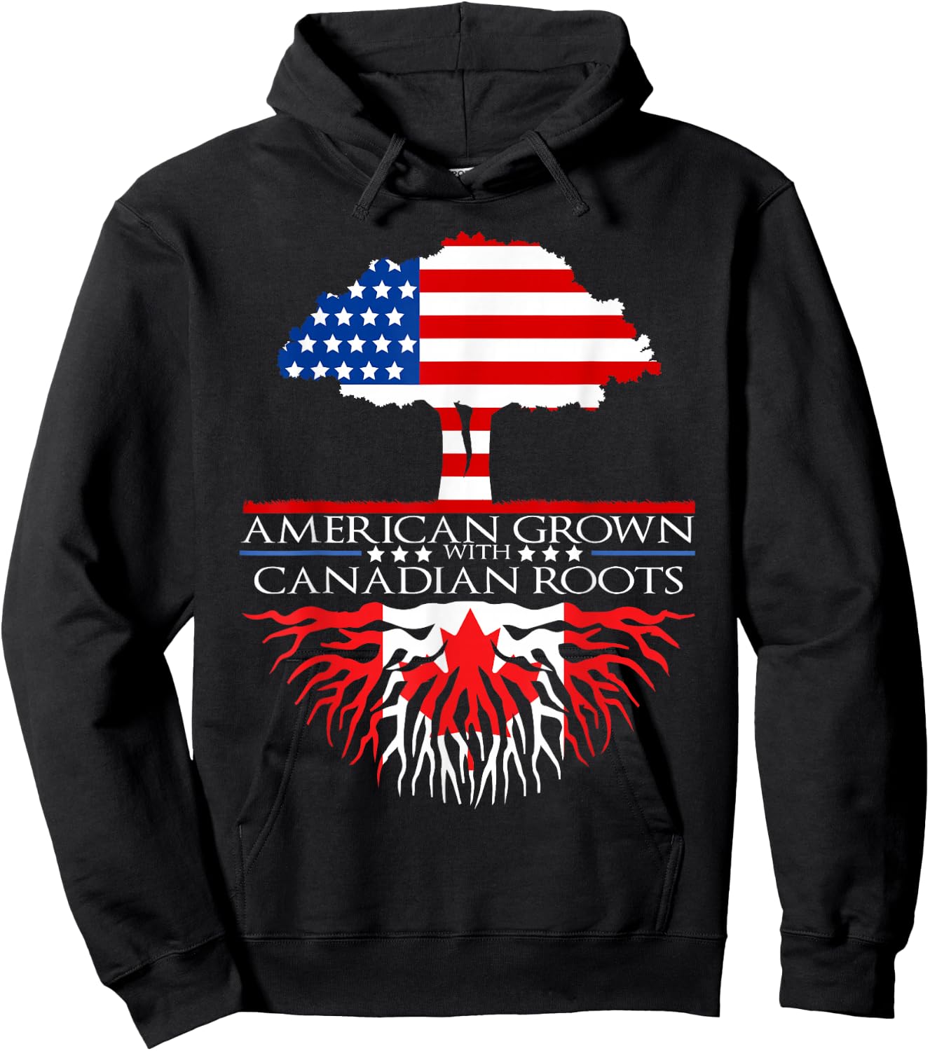 Canadian Roots American Grown Tree Flag USA Canada Hoodie - Hoodie | Black