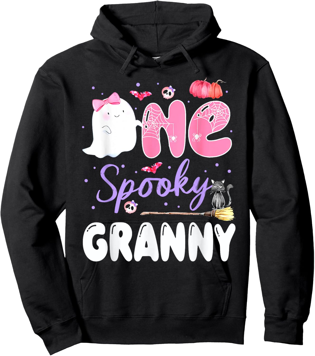 One Spooky Granny 1st Birthday Halloween Pink Ghost Family Hoodie - Hoodie | Black