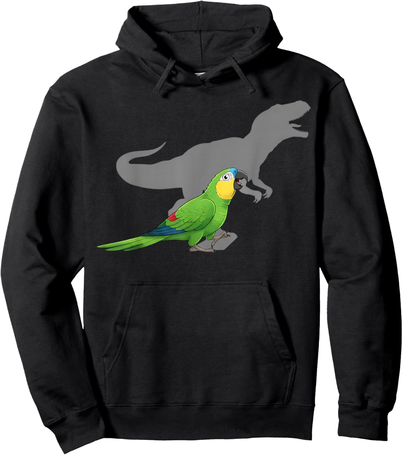 Blue-Fronted Parrot with T rex Shadow Bird Lovers Hoodie - Hoodie | Black