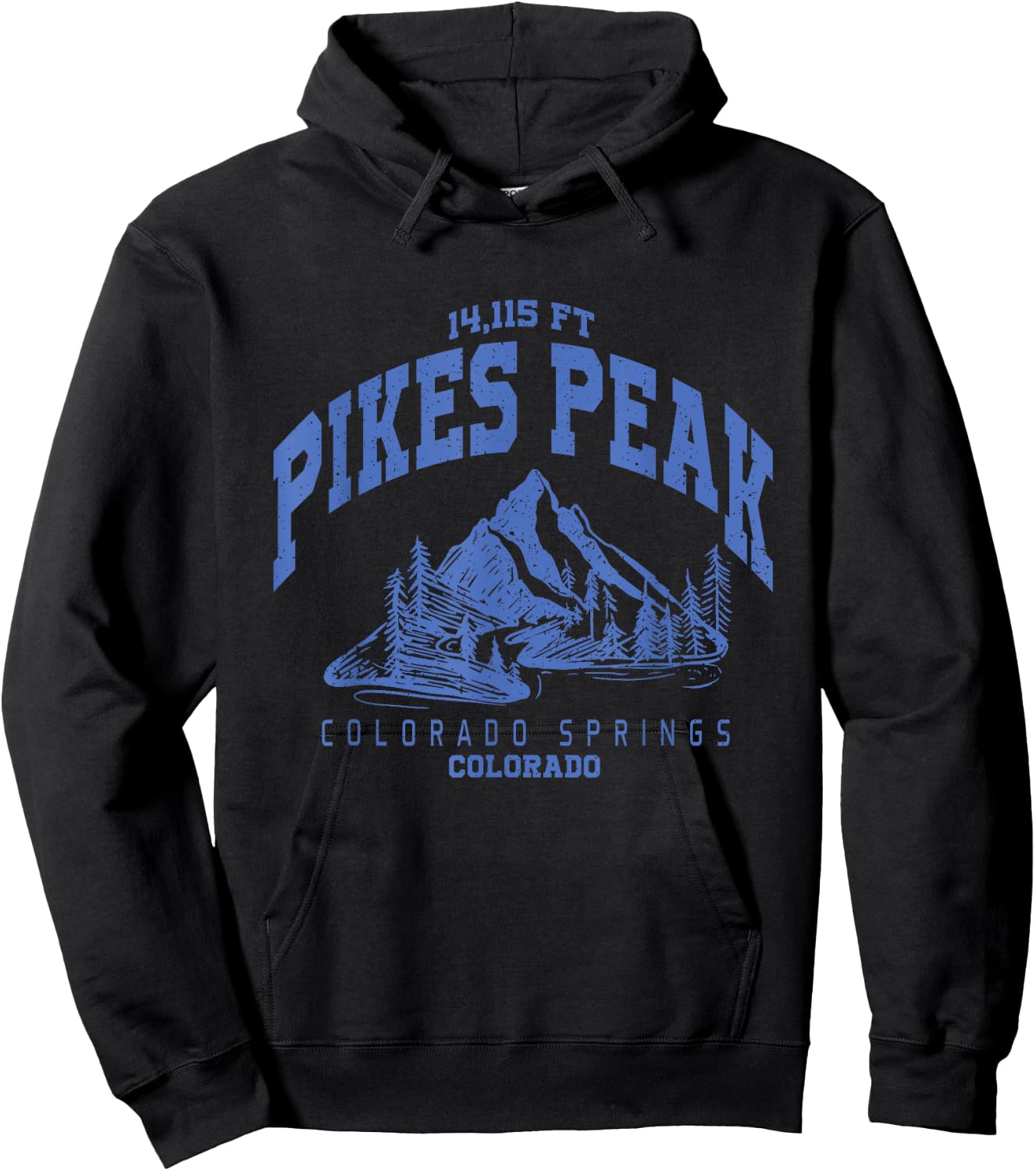 Vintage Mountain Hiking Pikes Peak Colorado Varsity Style Hoodie - Hoodie | Black