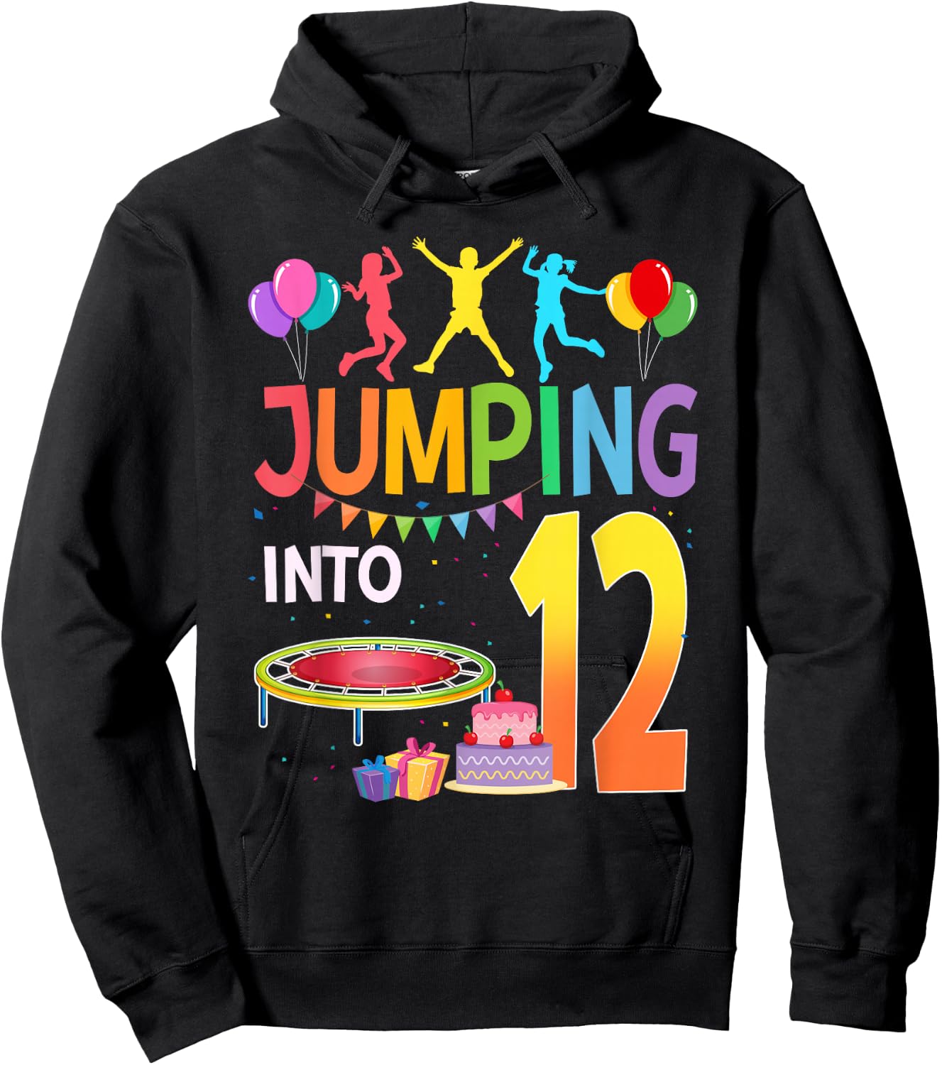Jumping Into 12 Birthday Trampoline Party 12 Year Old Hoodie - Hoodie | Black