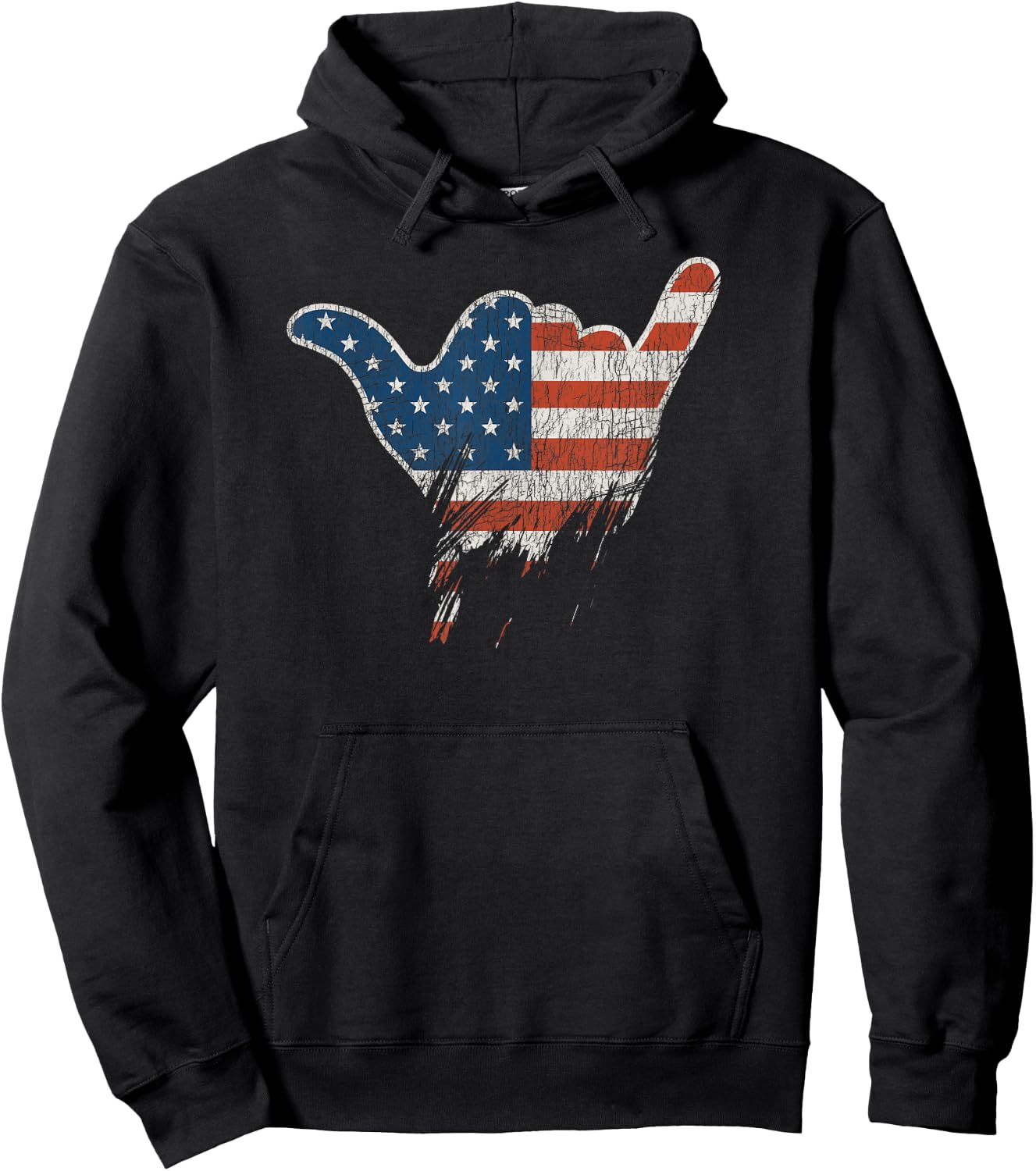 Patriotic Surfer Hang Shirt American Flag Loose Hand Sign Women Kids Men Hoodie - Hoodie | Black