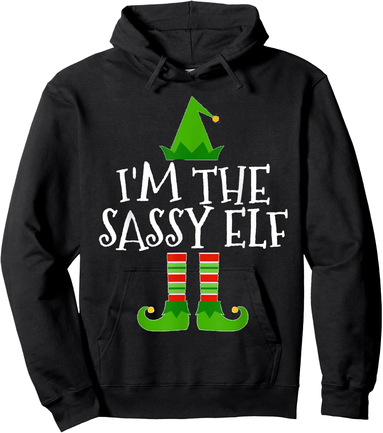 I'm The Sassy Elf Matching Family Group Christmas T Shirt Hoodie - Hoodie | Black